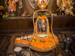 सावन सोमवार 2025 पर भक्त द्वारा शिवलिंग का जल, बेलपत्र और दूध से अभिषेक करते हुए पूजन दृश्य।