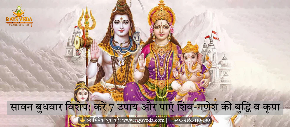 सावन बुधवार 2025 के शुभ अवसर पर भगवान शिव और गणेश जी की संयुक्त पूजा करते श्रद्धालु – शिवलिंग पर बेलपत्र और गणेश जी को दूर्वा अर्पित करते हुए भक्तजन।