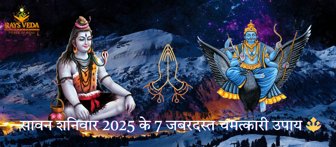 सावन शनिवार 2025 के लिए 7 जबरदस्त चमत्कारी उपाय दर्शाता शिव और शनि देव का प्रेरणादायक चित्र